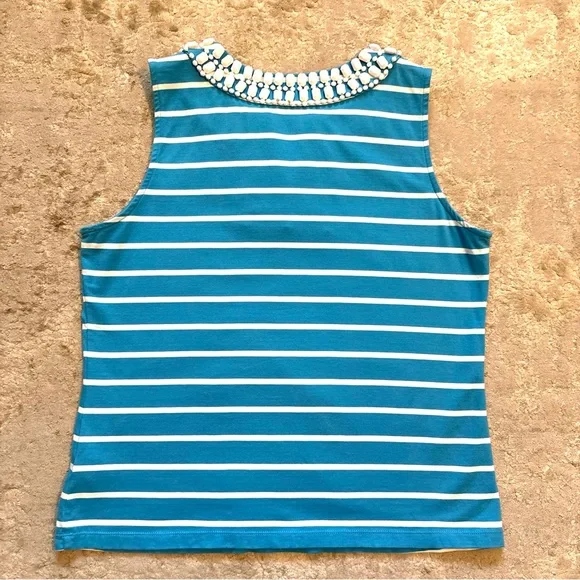 Talbots Striped Sleeveless Tank Top With Chunky Jewel Collar Size PLarge - Picture 8 of 10